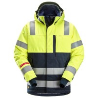 Snickers 1162 ProtecWork Waterproof Class 3 Hi-Vis Yellow Insulated Hooded Jacket