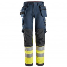 Snickers 6274 ProtecWork Class 1 Hi-Vis Yellow / Navy Stretch Trousers Holster Pockets