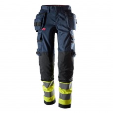 Snickers 6767 ProtecWork Women's Class 1 Hi-Vis Yellow / Navy Stretch Trousers Holster Pockets