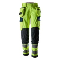 Snickers 6768 ProtecWork Women's Class 2 Hi-Vis Yellow / Navy Stretch Trousers Holster Pockets