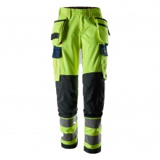 Snickers 6768 ProtecWork Women's Class 2 Hi-Vis Yellow / Navy Stretch Trousers Holster Pockets